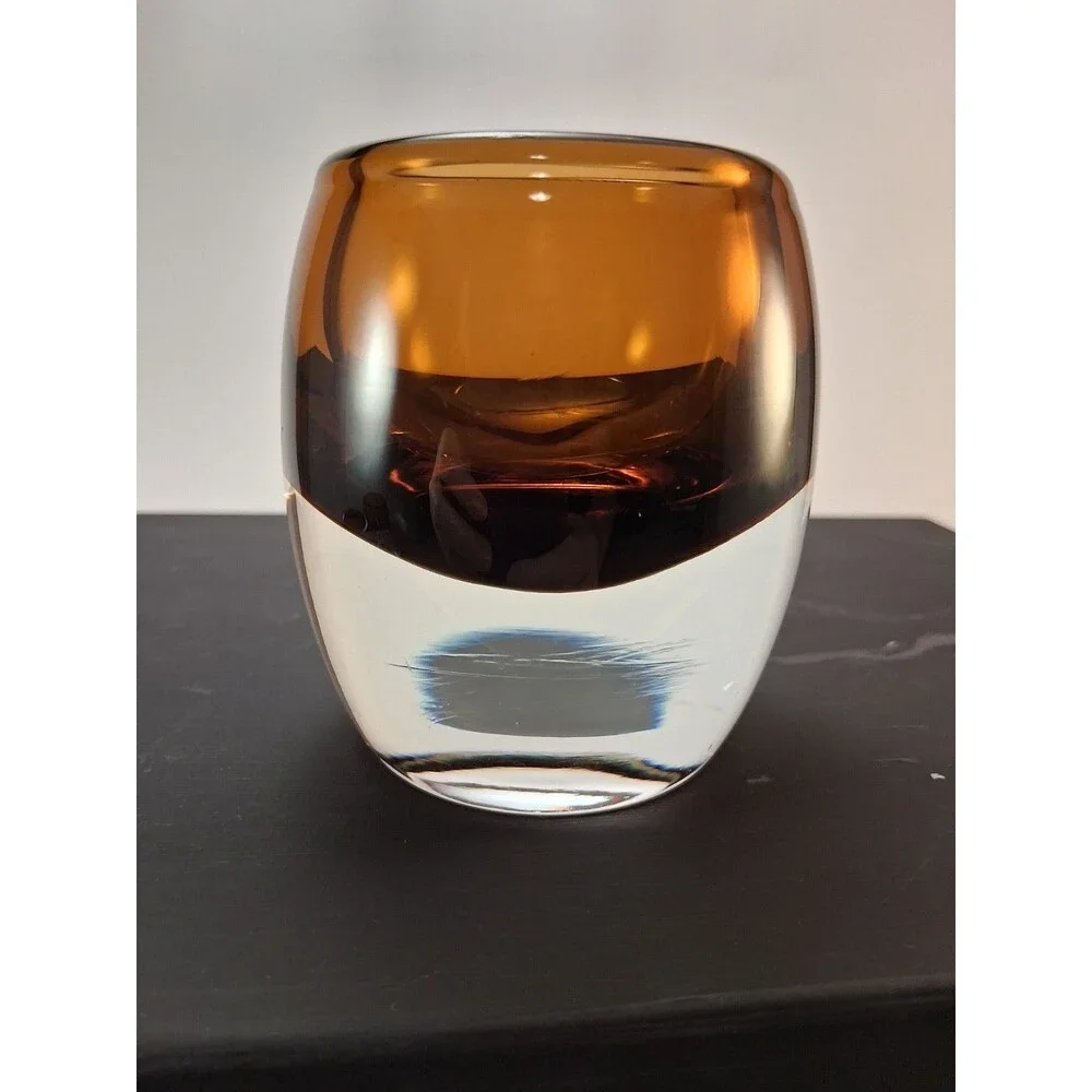 Crate & Barrel Topaz Amber Glass Diva Votive Candle Holder  3.25